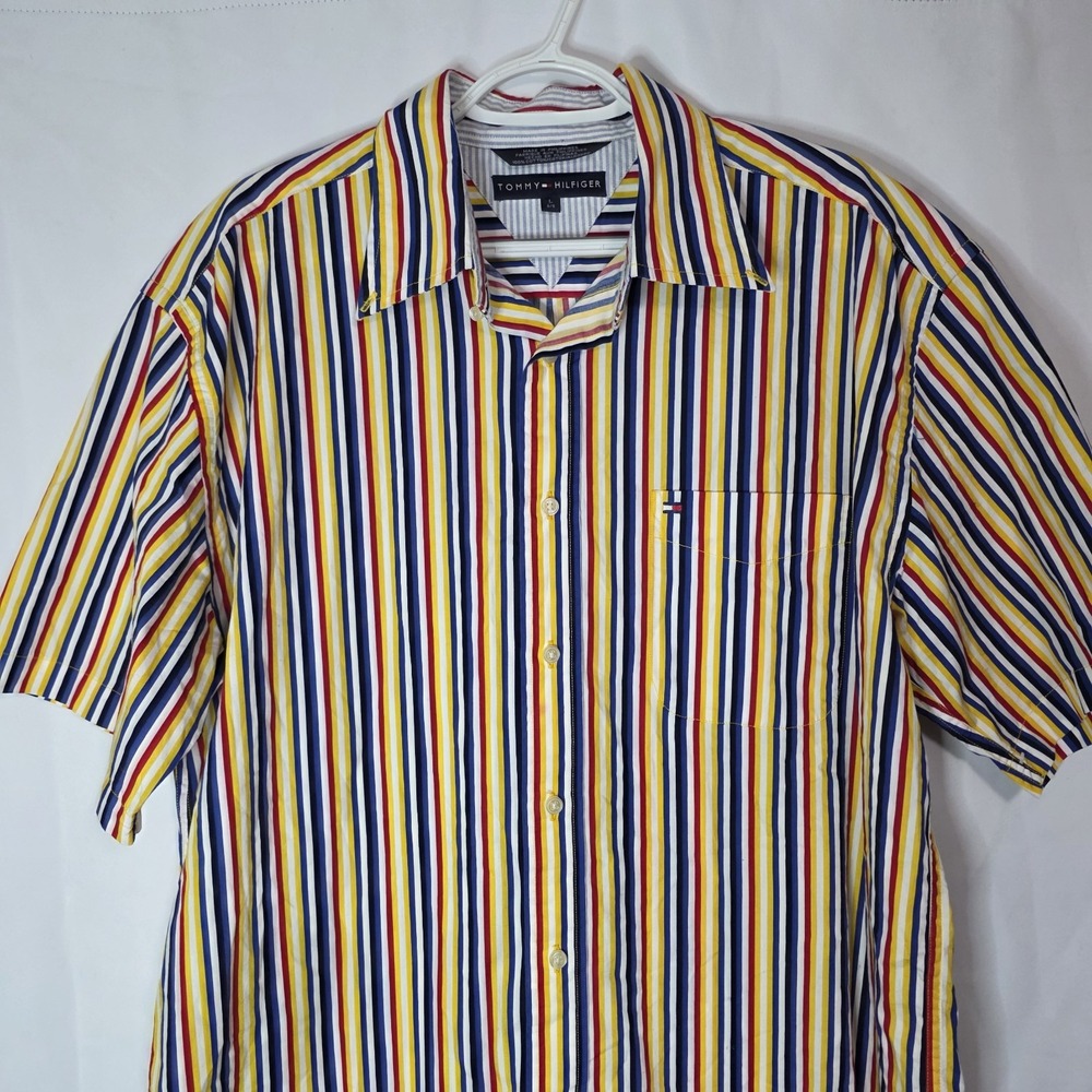 Tommy Hilfiger Multicolor Vertical Stripe Button Up Shirt Short Sleeve Large